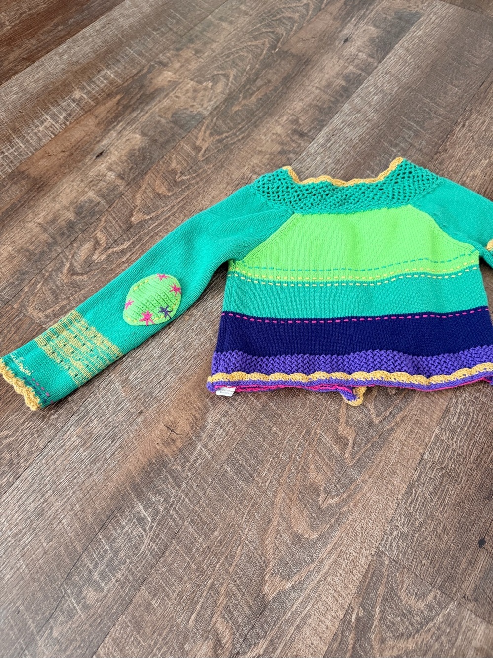 Catimini Green, Teal & Yellow Crochet-Trim Cardigan - Picture 8 of 9
